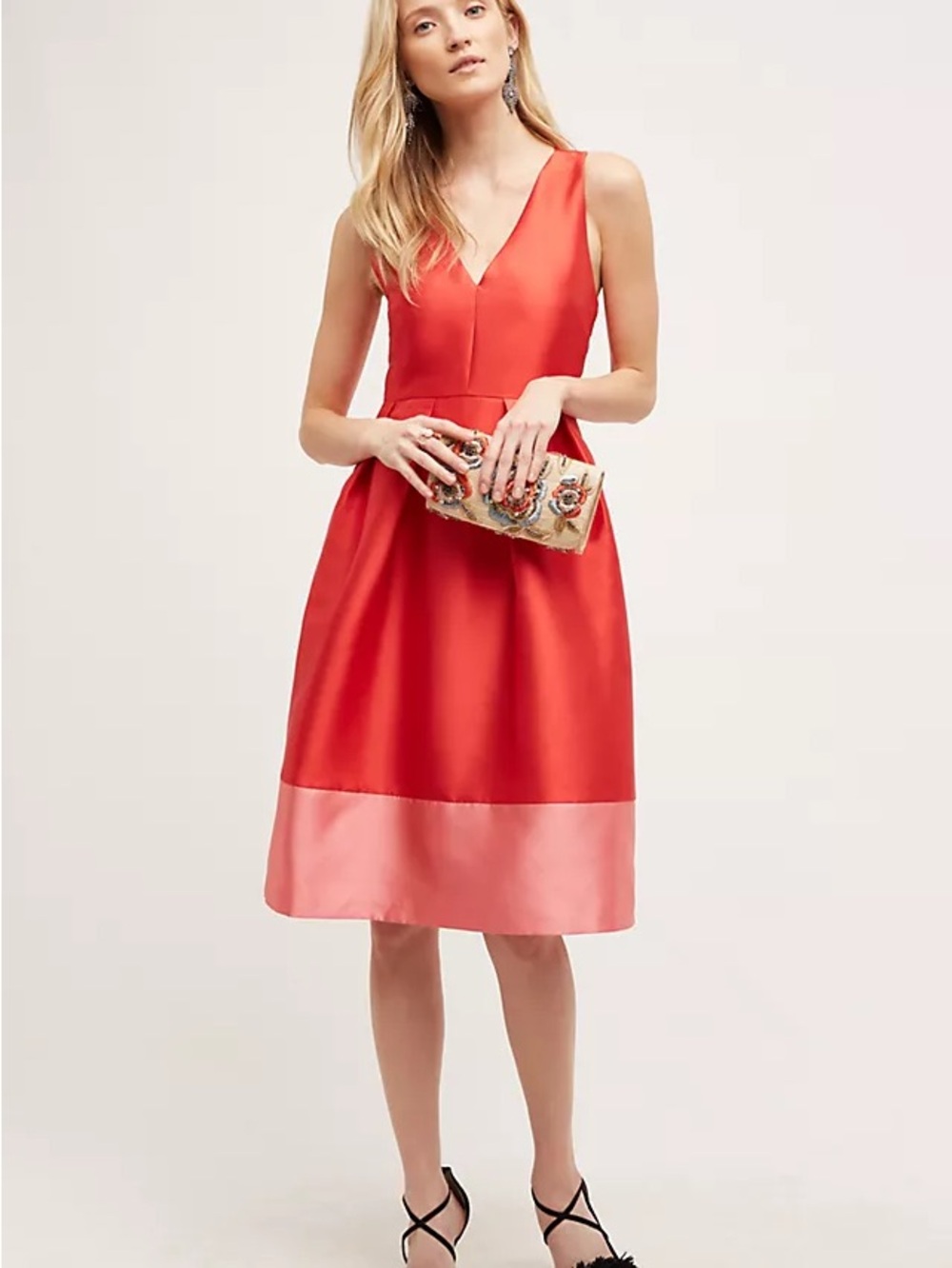 Maeve Two-Tone Red and Coral Midi Dress